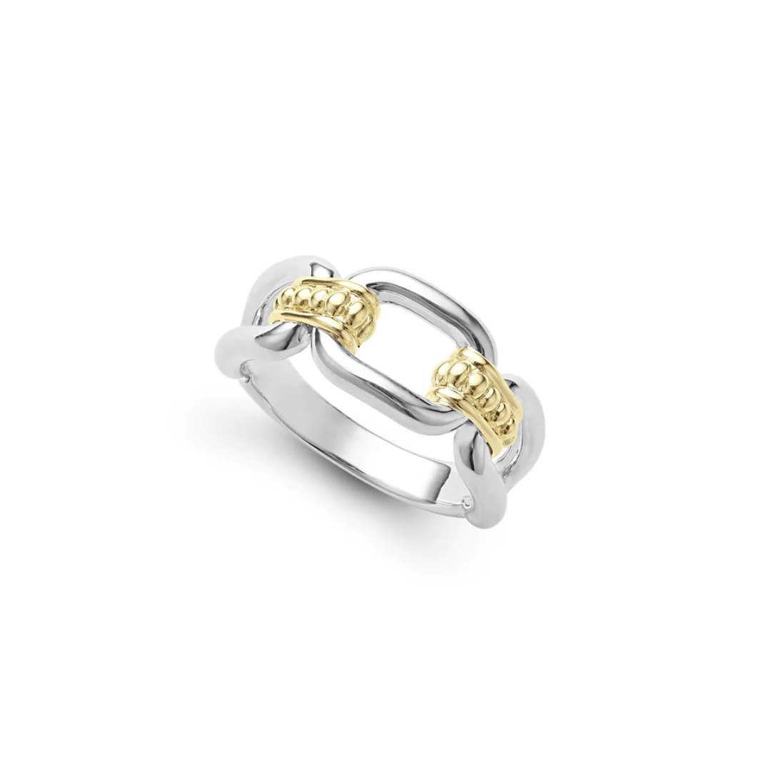Lagos Signature Caviar Two Tone Link Ring | Lee Michaels Fine Jewelry