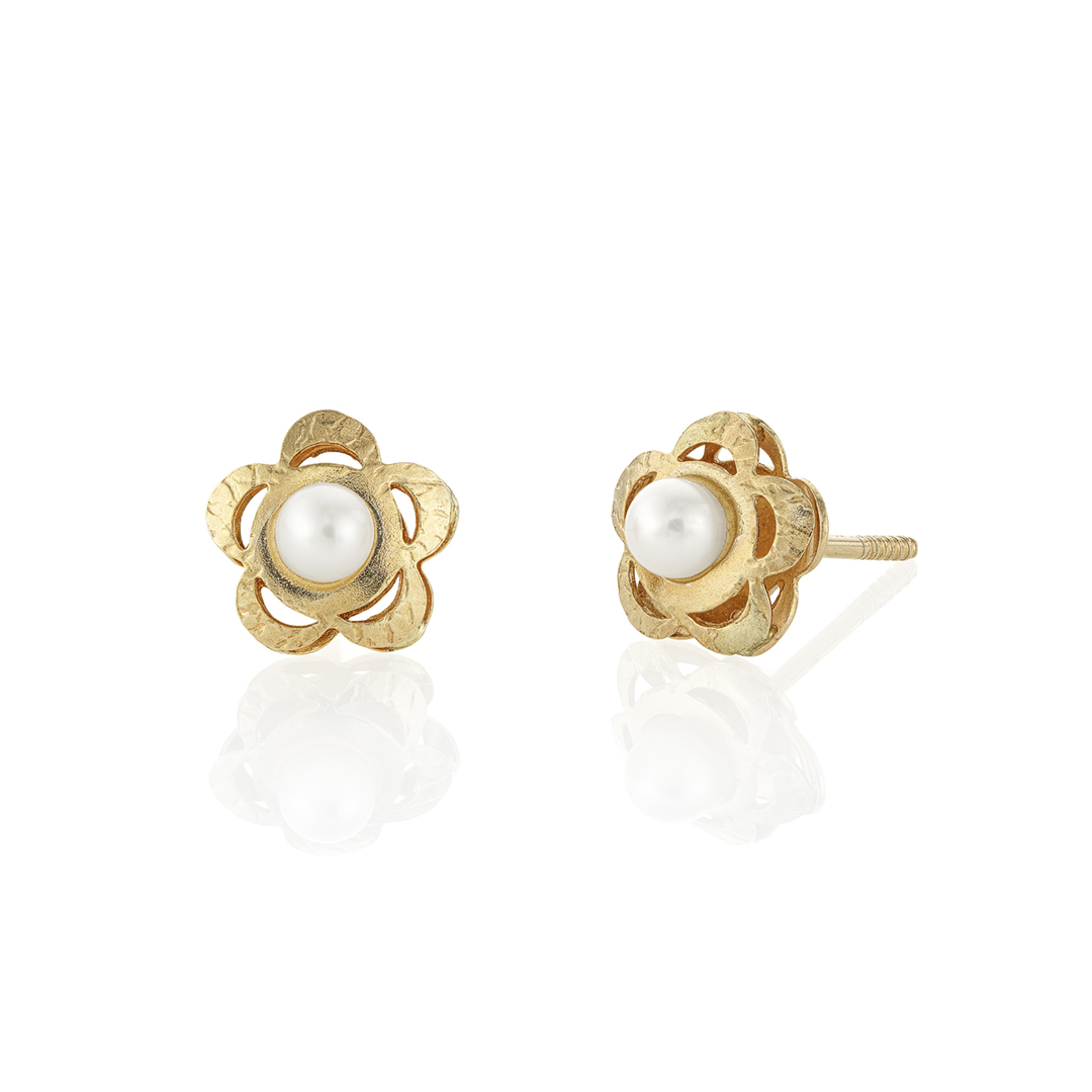 Pearl Stud Gold Flower Earrings