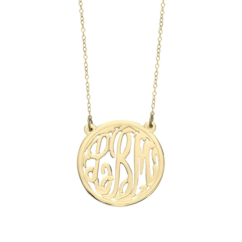 Double Link Silver Plated Monogram Necklace with Circle Disc