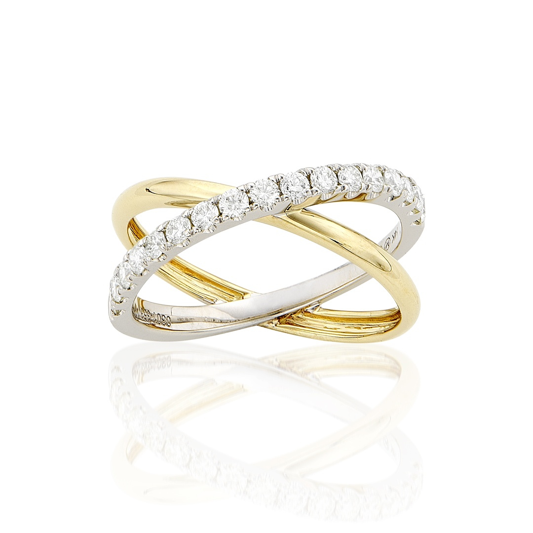 Round Diamond & Polished Gold Crossover Ring | Lee Michaels Fine Jewelry
