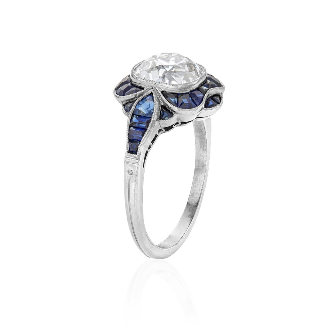 Estate Collection Victorian 2.66 CT Diamond Engagement Ring with Sapphire  Accents