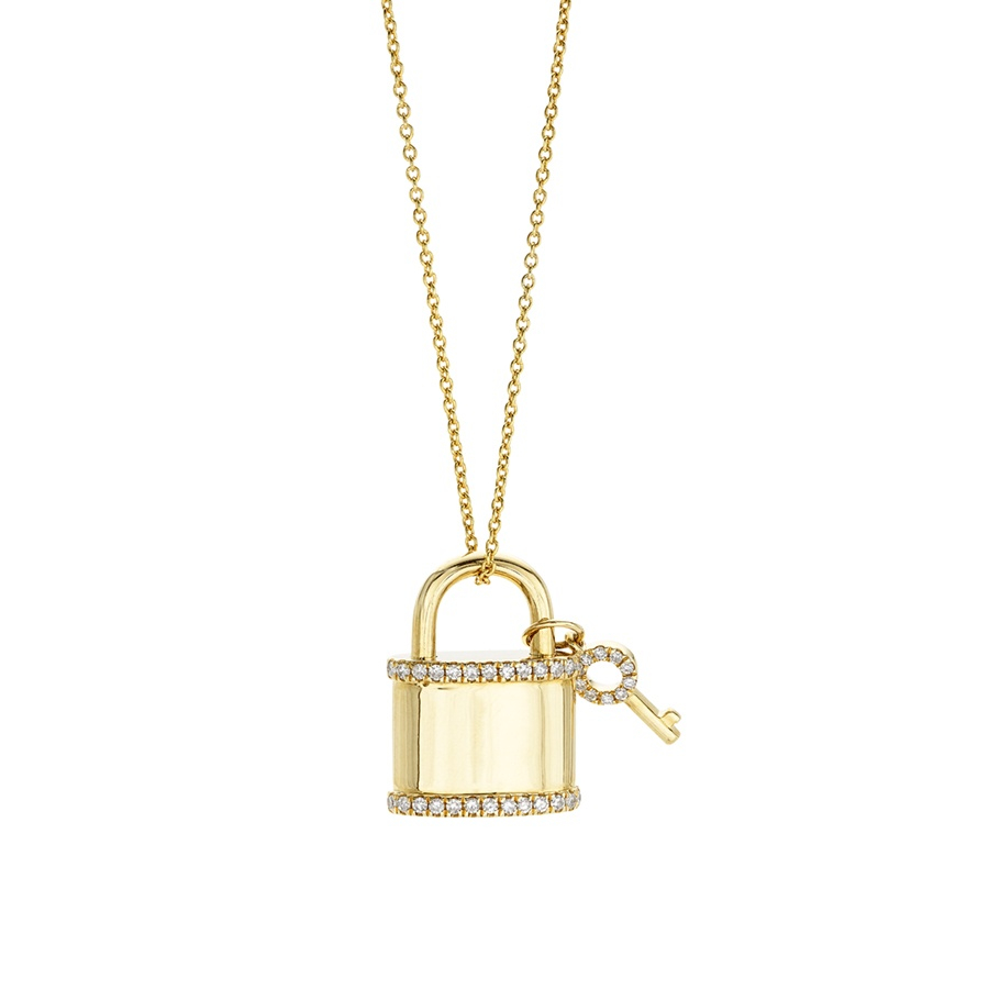 Yellow Gold and Diamond Lock and Key Necklace