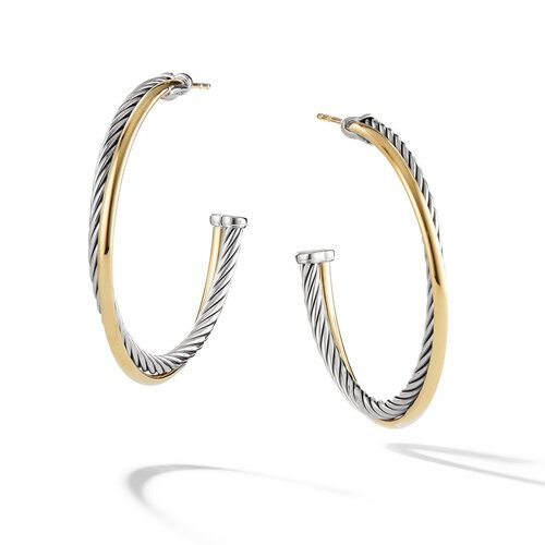 David Yurman Crossover Large Hoop Earrings with 18K Gold Lee