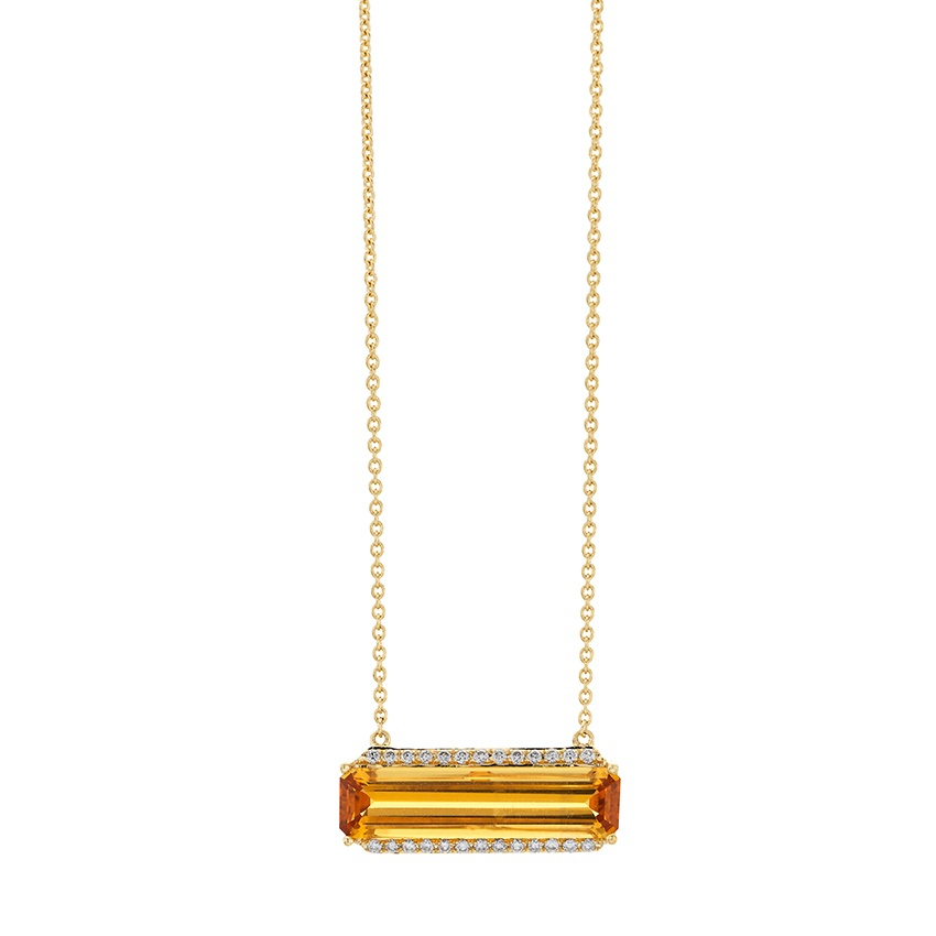 Yellow Gold Plated Large Citrine Stone Pendant & Necklace