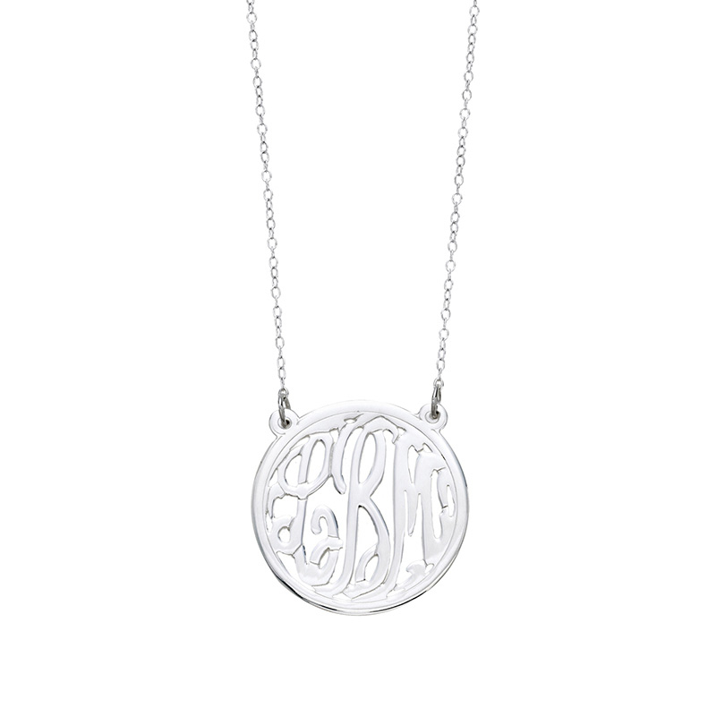 Extra Large Sterling Silver 3 Initials Circle Monogram Pendant