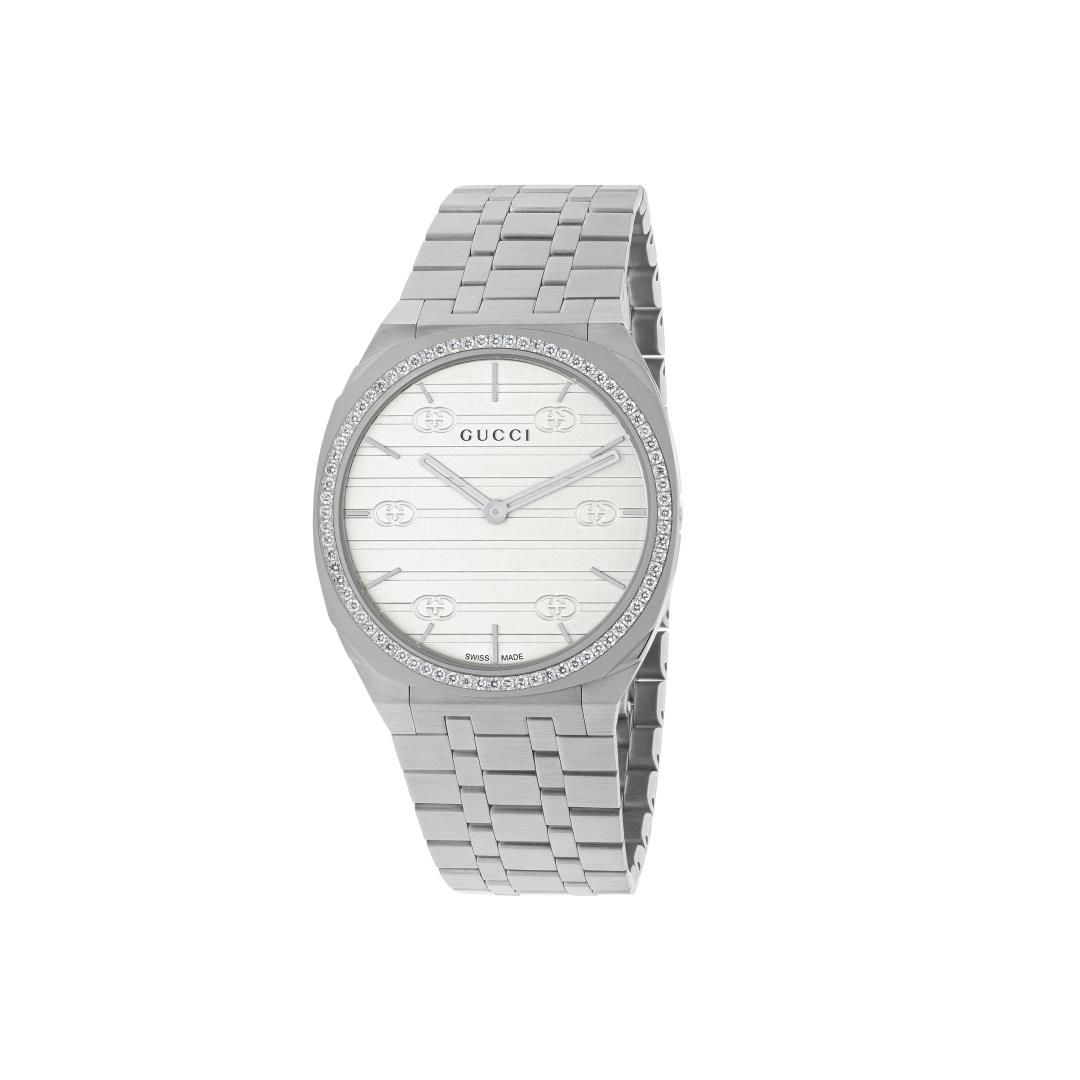 Gucci 25H Watch with Diamonds, 34mm